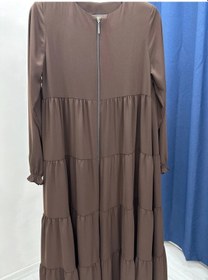 Resim Nevayla Moda Mevlana Kesim Kat Katlı Ferace Medine İpeği Kahverengi 