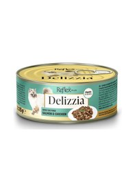 Resim Plus Delizzia / Sos İçinde Parça Etli Somonlu & Tavuklu Yetişkin Kedi Maması 85g X 24 Adet 