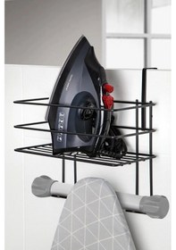 Resim Paslanmaz Telli Ütü Ve Ütü Masası Askısı, Ütü Sepeti, Organizer Banyo Düzenleyici Siyah 