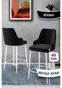Resim Canisa Tera Serisi 1 Adet 65 Cm Siyah Ada Mutfak Bar Sandalyesi Babyface Kumaş Beyaz Metal Ayaklı Sandalye Siyah Ayaklar Beyaz 