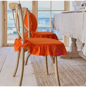 Resim Turuncu Renk El Yapımı Buldan Yıkanmıs Keten 4 Tarafı Fırfırlı Sandalye Minderi Turuncu 