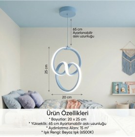 Resim Evora Led Sarkıt Avize Çocuk Odası Beyaz Işık Açık Mavi 