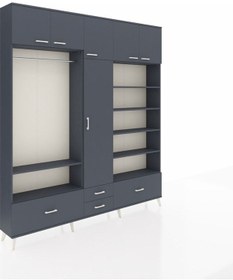 Resim Arges Dolap 18 Raflı 4 Çekmeceli Tek Askılı 220x30x243 Antrasit-antrasit/antrasit Antrasıt/antrasıt 