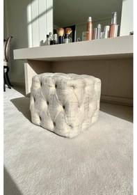 Resim Küp Puf - Best İthal Kadife Babyface Kumaş Varak Baskı - Modern Ve Şık Dekoratif Puf&bench Krem 