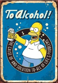 Resim Homer Simpson Bira Temalı Retro Ahşap Tablo - To Alcohol Repliğiyle 