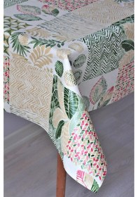 Resim Elyaf Astarlı Silinebilir Pvc Muşamba Masa Örtüsü 1197-3kareyeşilyaprak-yeşil 