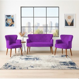 Resim Azra Mobilya Roma Çay Seti Koltuk Takımı Babyface Kumaş 2 Berjer + 1 İkili Koltuk Ahşap Ayaklı Mor Mor 
