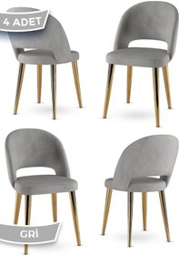 Resim Canisa Pane Serisi 4 Adet Gri Mutfak Sandalyesi Gold Kaplama Metal Ayak 1. Sınıf Babyface Kumaş Sandalye Gri Ayaklar Gold 