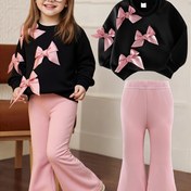 Resim 1-6 Yaş Kızlar İçin Günlük İki Parçalı Takım: Yuvarlak Yaka Uzun Kollu Bluz ve Bol Paça Pantolon, Sonbahar/Kış Kelebek Desenli Giysi, Dış Mekan İçin Mükemmel 