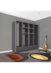 Resim Kenzlife giysi dolabı 4 bölmeli 4 çekmeceli kamil 182*200*42 gri dolap kapaksız 
