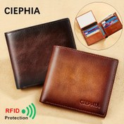 Resim Erkek Hakiki Deri Anti Hırsızlık Fırça Cüzdan Retro Bifold Kısa İşlevli Kimlik Kredi Kartı Tutucu 2 Kimlik Cüzdanları ile 
