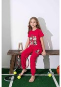 Resim Kız Çocuk Mini Desenli Kırmızı Pijama Takımı-1310 Kırmızı 