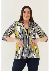 Resim Lady Majestic Büyük Beden Çizgili Ceket - Hardal 