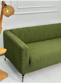 Resim Kalın Krokan Kumaş Lastikli Kayma Yapmayan 3 Kişilik Tekli Kanepe Gül Kurusu 