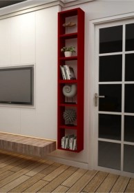 Resim Kitaplık Kırmızı Dikey Ikili Birleşik Duvar Rafı Takım Kırmızı 