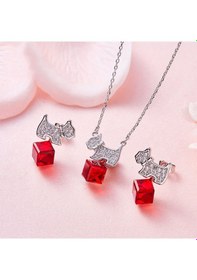 Resim Monemel Kristal Taşlı Kırmızı Köpekli Kolye Ve Küpe Set Altın Kaplama N02401set Gümüş - Rodyum 