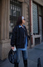 Resim Cepli Bomber Ceket Mont - Siyah - Siyah / S 