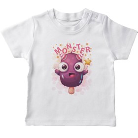 Resim Angemiel Baby Dondurma Olan Canavar Erkek Bebek Tişört Beyaz B0117MDBBKETSRT 