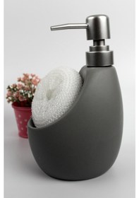 Resim Stonware Sıvı Sabunluk Gri Süngerlik Bölmeli 500ml 