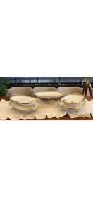 Resim Atabey Home 5 Parça Oval Porselen Çeyiz Seti Döküm Çerçeveli-Ayaklı-Kulplu & Sunum Seti Gold & Sunum Kayık 