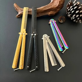 Resim Balık Desenli Tutma Kolu ile Detaylı İnce Diş Tasarımı, Tüm Saç Tipleri İçin Uygun, Başlangıçlar ve İnvers Kullanım İçin Mükemmel, Dayanıklı Paslanmaz Çelik Kelebek Katlanır Tarak 