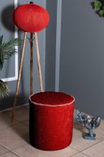 Resim Gazzini Furniture Venice Bordo Teddy Puf- Yuvarlak Makyaj Masası Pufu 