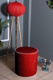 Resim Gazzini Furniture Venice Bordo Teddy Puf- Yuvarlak Makyaj Masası Pufu 