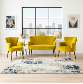 Resim Azra Mobilya Roma Çay Seti Koltuk Takımı Babyface Kumaş 2 Berjer + 1 İkili Koltuk Ahşap Ayaklı Sarı Sarı 