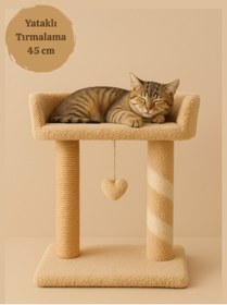 Resim Komano Pontika Peluş Dokulu Yumuşacık 2 Katlı Yataklı-oyun Alanlı Kedi Tırmalama Tahtası 55cm Soft Renkler 