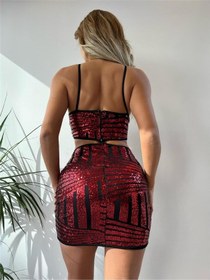 Resim Pink Life Kırmızı Pul Payet Etekli Astarlı Fermuar Detaylı İkili Takım-kırmızı-siyah Kırmızı - Siyah 