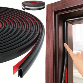 Resim 3.05 metre Kapı Hava Geçirmez Conta Şeridi, Kendinden Yapışkanlı Kauçuk Kapı İzolasyon Bandı Pencere ve Kapı Ses Yalıtımı için D Şekilli, Kapı Çerçevesi Boşluk Engelleyici 