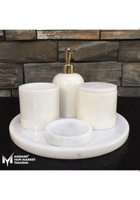 Resim Beyaz Mermer 5 Parça Banyo Seti Beyaz 