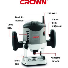 Resim Crown Freze Makinası 1050W CT11012 | Bakır Sargılı Devir Ayarlı El Frezesi 