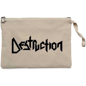 Resim Destruction Text Krem Clutch Astarlı Cüzdan / El Çantası - Krem 