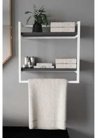Resim Aju Havluluk 2 Katlı Duvara Monte Raf Aksesuarlık Şal Askılığı Banyo Mutfak Düzenleyici Çok Amaçlı Beyaz - Gri 