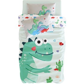 Resim Dinotopia Çift Taraflı Pamuk Saten Çok Renkli Çocuk Nevresim Seti 140x200cm 