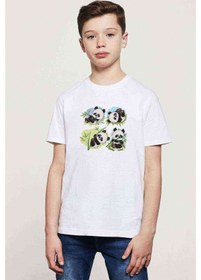 Resim Panda Baskılı Unisex Çocuk Beyaz T-Shirt (534783125) 