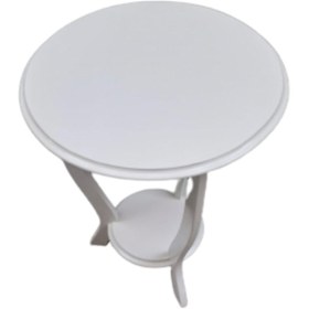 Resim BENGİ TİCARET Fiskos 19415 ST 3AYAK Çiçeklik Sehpa Parlak Beyaz Lake Çift Kat Ahşap MDF tabla 