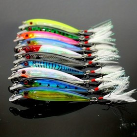 Resim 10 Adet Larser Minnow Balıkçılık Yemleri Seti Tüylü Kancalarla - Canlı 8.89cm Yapay Crankbait, Dayanıklı ABS Malzeme, Levrek Balıkçılığı İçin İdeal, Balıkçılık Kancaları 