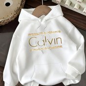 Resim Kadınlar için Rahat Mektup Baskılı Kapüşonlu Sweatshirt - "Calvin" Altın Parıltılı Tasarım, Bol Kesim, Uzun Kollu, Bağcıklı Kapüşon, Açık Gri, Bahar/Yaz/Sonbahar için Mükemmel, Sonbahar Rahat Giyim | Parıltılı Mektup Baskısı | Bağcıklı Kapüşonlu Sweatshirt 