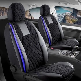 Resim Opel Astra K Hatchback ile Uyumlu Lüx Yarı Deri Oto Koltuk Kılıfı Ön Arka Takım Chester SİYAH MAVİ 