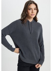 Resim Wrangler Relaxed Fit Geniş Kesim Kapüşonlu Antrasit Triko Kazak W242711040 Koyu Gri 
