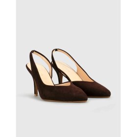 Resim Cabani Kahverengi Süet Hakiki Deri Slingback Stiletto Kadın Ayakkabı 