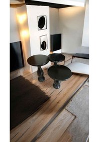 Resim Ahşap Mantar Sehpa 3 Lü Siyah Zigon Set Doğal Fiskos Sehpa Takımı Siyah 