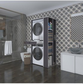 Resim Kenzlife Çamaşır-Kurutma Makinesi Dolabı Bacce Sağ Gri 187 090 60 Çekmeceli Banyo Çok Renkli 