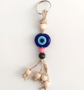 Resim Hasır Renkli Ahşap Boncuklu Nazar Anahtarlık Çanta Süsü 11871 