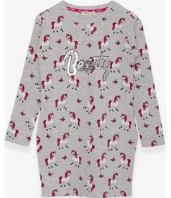 Resim Breeze Kız Çocuk Tunik Unicorn Desenli 4-9 Yaş, Açık Gri Melanj Açık Gri 