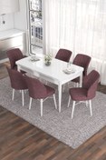 Resim Canisa Eva Serisi 80x132 Açılabilir MDF Mutfak Masası Takımı Beyaz Masa 6 Gül Kurusu Sandalye 