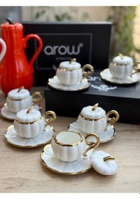 Resim 6 Kişilik Lüks Kabaklı Porselen Beyaz Kahve Takımı Beyaz 