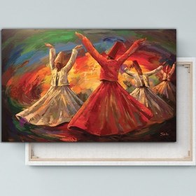 Resim Mevlevi Dervişler Dini İslami Hat Kanvas Tablo 90x60 